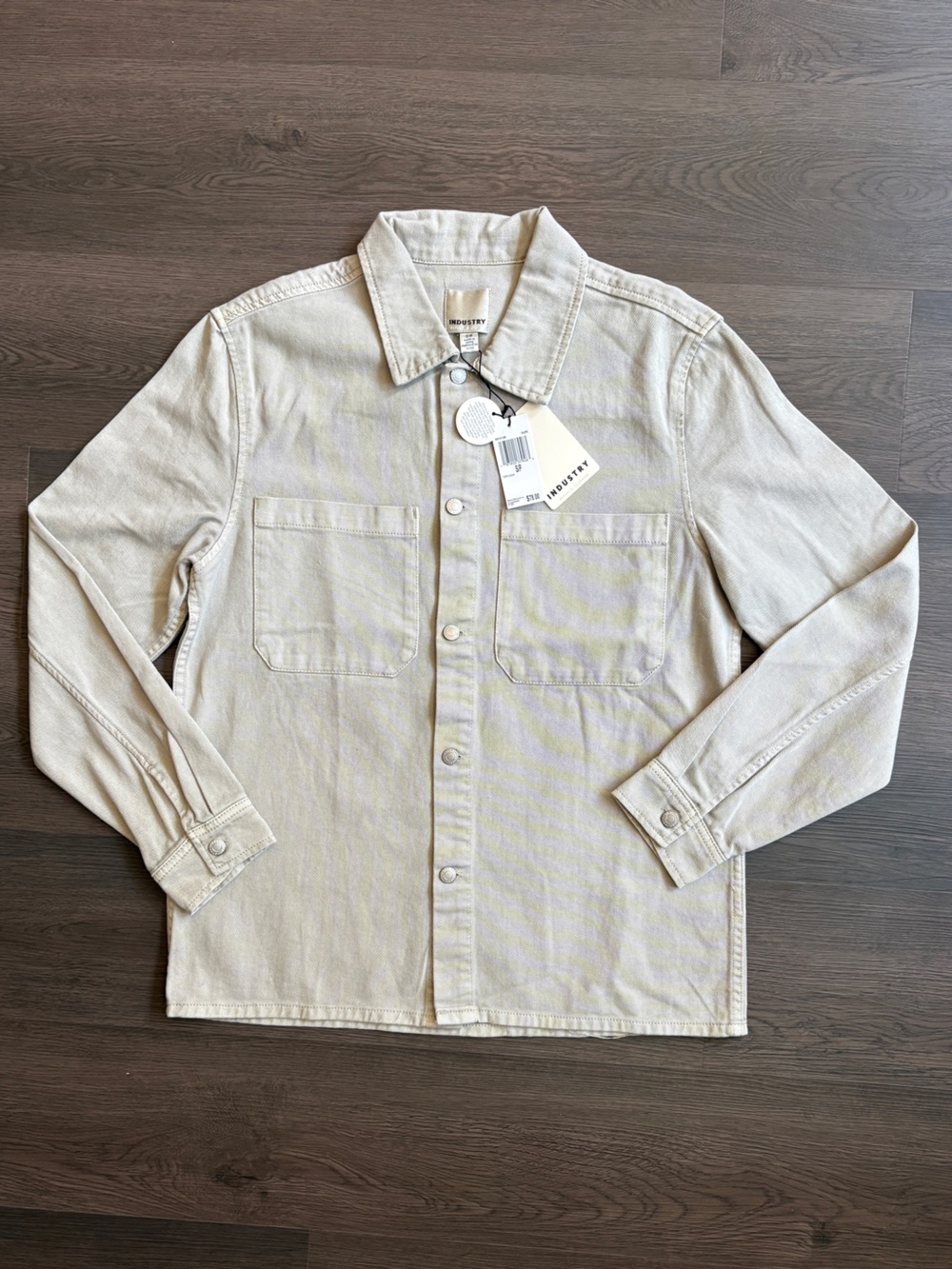 Industry Men's Lightweight Cream Shirt Jacket with Dual Chest Pockets